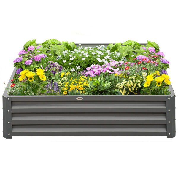 Outsunny 432L Square Raised Garden Bed Box Steel Frame for Vegetables, Flowers and Herbs, 120 x 120 x 30cm, Light