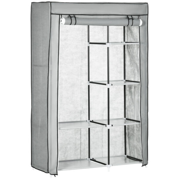 HOMCOM Fabric Wardrobe, Portable Wardrobe with 6 Shelves, 1 Hanging Rail, Foldable Closets, 103 x 43 x 162.5 cm, Light