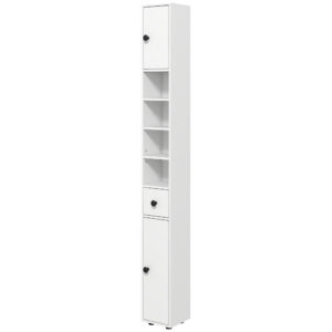 Kleankin 180cm Tall Slim Bathroom Cabinet, Narrow Toilet Roll Storage w/ Open Shelves, 2 Door Cabinets, Adjustable Shelves, for Kitchen,