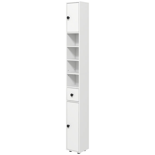 Kleankin 180cm Tall Slim Bathroom Cabinet, Narrow Toilet Roll Storage w/ Open Shelves, 2 Door Cabinets, Adjustable Shelves, for Kitchen,