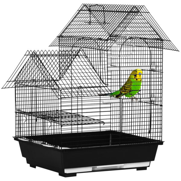 PawHut Metal Bird Cage with Stand for Parrot Cockatiel Budgie Finch Canary Food Containers Swing Ring Tray Handle Small  39 x 33 x 47 cm