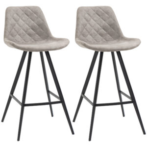 HOMCOM Set Of 2 Bar Stools Vintage Microfiber Cloth Tub Seats Padded Comfortable Steel Frame Footrest Quilted Home Bar Cafe Kitchen Chair Stylish