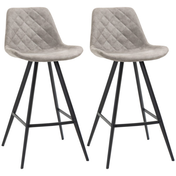 HOMCOM Set Of 2 Bar Stools Vintage Microfiber Cloth Tub Seats Padded Comfortable Steel Frame Footrest Quilted Home Bar Cafe Kitchen Chair Stylish