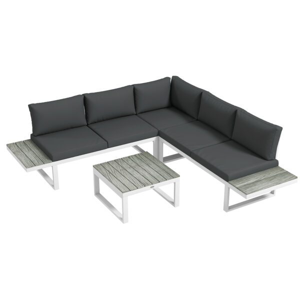 Outsunny 4 Pcs Patio Garden Set w/ 5Level Recline Corner Sofa, Garden Lounge Sectional Conversation Sofa Set w/ Cushions,  Table,