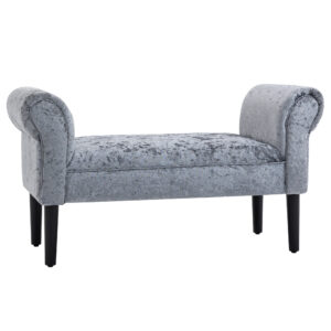 HOMCOM Ice Crush Velvet Fabric Upholste Bed End Bench Padded Sponge Cushion with Armrests Rubber Wood  Tone and