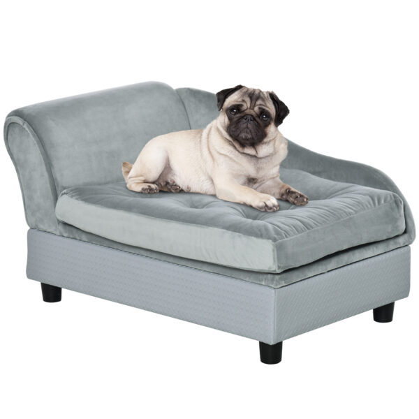 PawHut Dog Sofa with Storage, Pet Chair for Small Dogs, Cat Couch with Soft Cushion, Light , 76 x 45 x 41.5 cm
