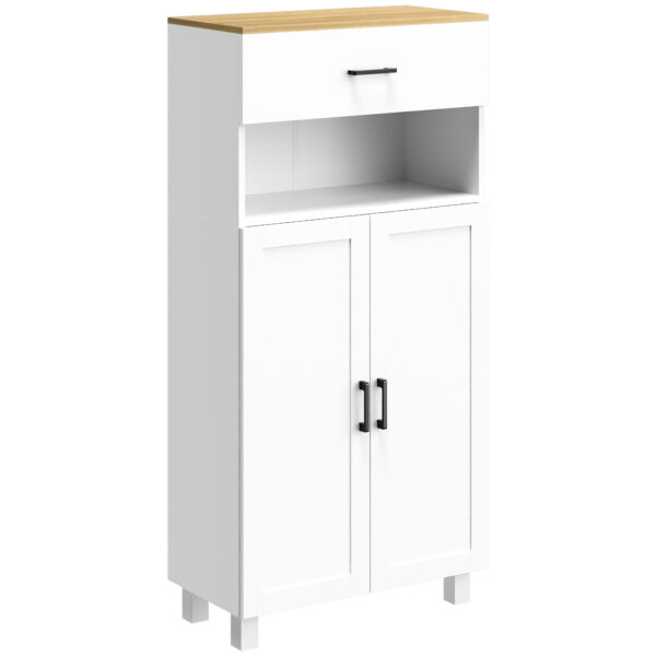 HOMCOM Freestanding Kitchen Cupboard, Nordic Storage Cabinet with Drawer, Doors and Open Countertop for Living & Dining Room, 130cm,