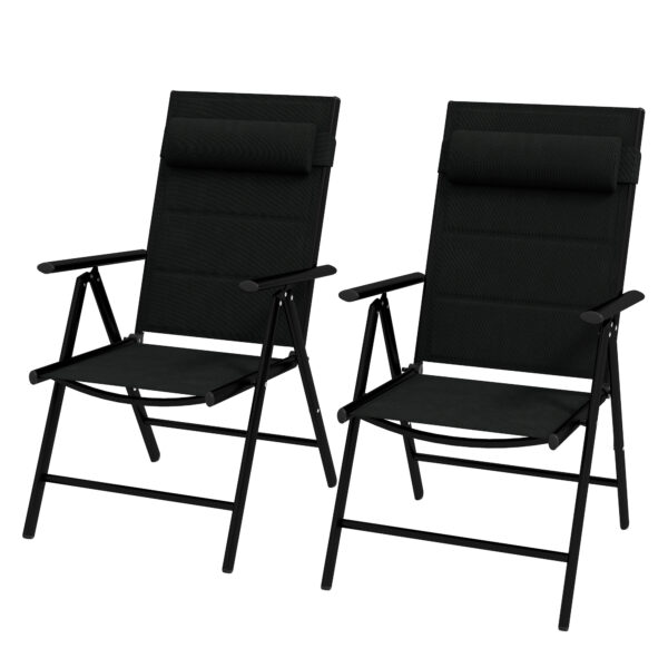 Outsunny Set of 2 Patio Folding Chairs w/ Adjustable Back, Garden Dining Chairs w/ Breathable Mesh Fabric Padded Seat, Backrest, Headrest,
