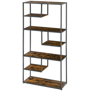 HOMCOM Industrial Bookcase Shelf, 7 Tier Metal Shelving, Storage Shelves for Living Room, Home Office, Bedroom, Rustic