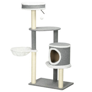 PawHut Cat Tree for Indoor Cats, Cat Tower with Scratching Posts, Multilevel Kitten Climbing Tower, 124cm