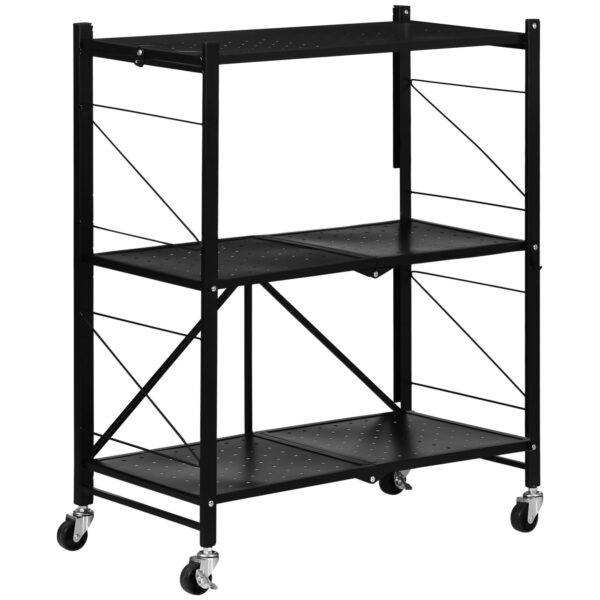 HOMCOM 3Tier Storage Trolley Cart, Foldable Rolling Cart for Kitchen, Living Room and Bathroom, 68 x 34.5 x 85.5 cm,