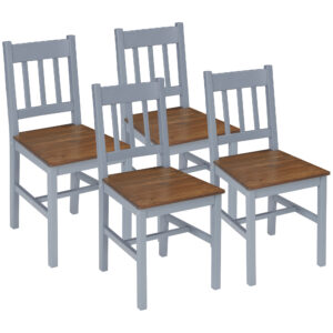 HOMCOM Dining Chairs Set of 4, Kitchen Chair with Slat Back, Pine Wood Structure for Living Room and Dining Room,