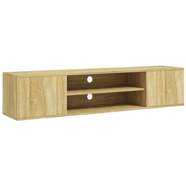HOMCOM Floating TV Stand Cabinet for TVs up to 60 Inch, Media Entertainment Center with Open Shelf, Storage Cupboard, Natural Wood Effect