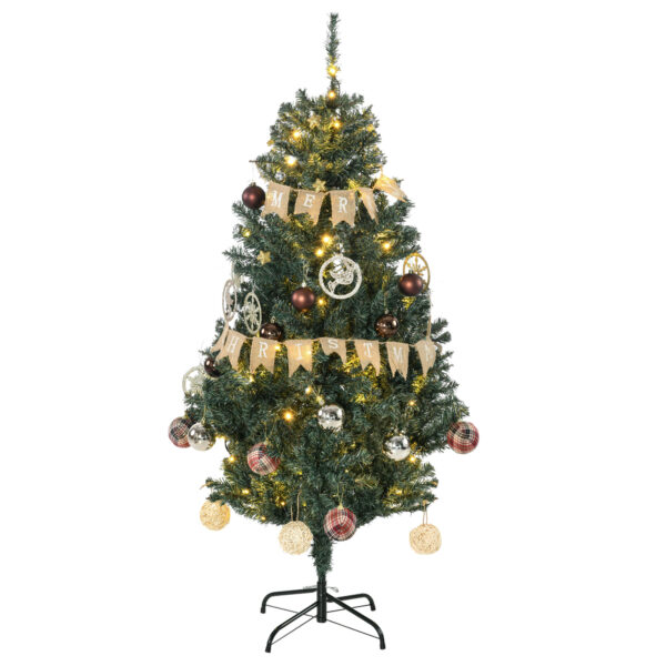 HOMCOM 5' Artificial Prelit Christmas Trees Holiday D??cor with Warm  LED Lights, Decoration, Banner, Tag, Ball