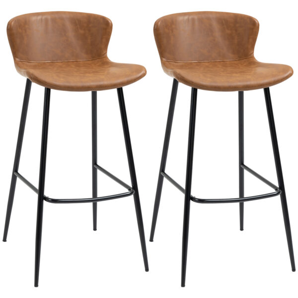 HOMCOM Bar Stools Set of 2, PU Leather Upholste Bar Chairs, Kitchen Stools with Backs and Steel Legs for Dining Room,