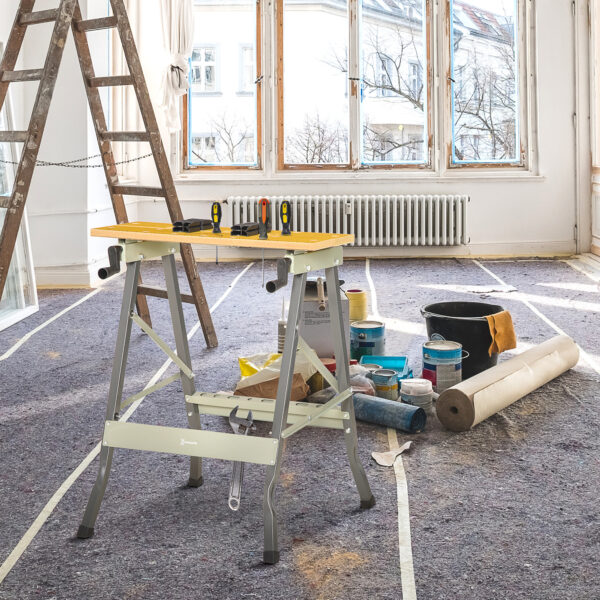 DURHAND 4in1 Work Bench, Saw Horse Folding Clamp Table w/ 4 Adjustable Clamping Pegs for DIY Home Garage,