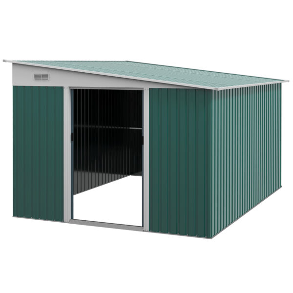 Outsunny Garden Metal Storage Shed Outdoor Metal Tool House with Double Sliding Doors and 2 Air Vents, 11.3x9.2ft,