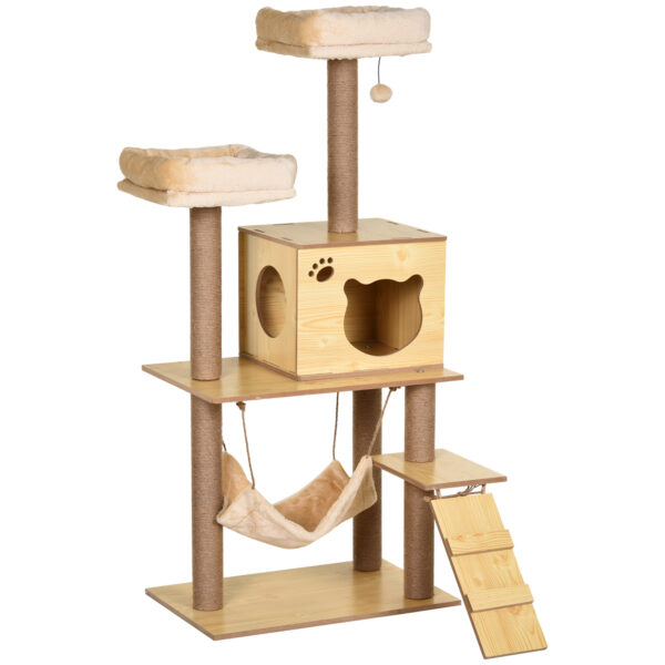 PawHut Cat Tree, 130cm Cat Tree for Indoor, MultiLevel Plush Cat Climbing Tower w/ Scratching Posts, Perches, Cat Condo, Ball for Large Cat,