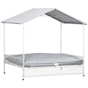 PawHut Dog Bed with WaterResistant Sun Canopy, Elevated Dog Bed with Soft Cushion, for Indoors, Outdoors, Small, Medium Dogs