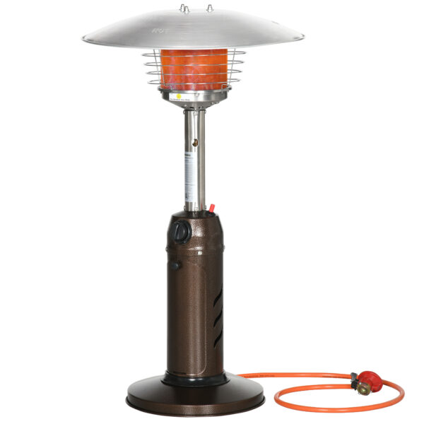 Outsunny Gas Patio Heater with Tipover Protection, Outdoor Heater with Piezo Ignition, Adjustable Heat, Regulator and Hose for Garden Camping