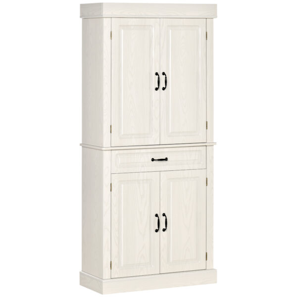 HOMCOM Kitchen Cupboard with 4 Doors, Freestanding Storage Cabinet with Wide Drawer and Shelves for Living Room, 180cm,  Wood Grain