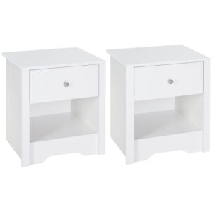 HOMCOM Modern Bedside Table, Nightstand with Drawer Shelf, End Table for Living room, Bedroom, Set of 2,