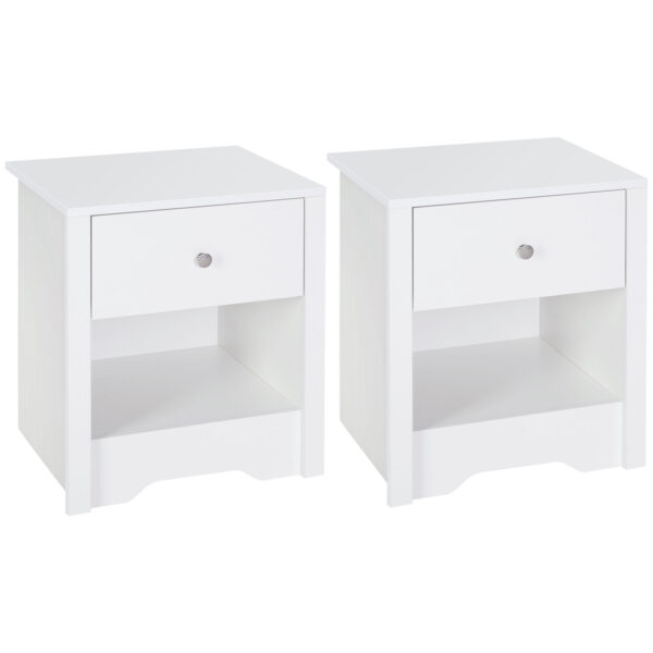 HOMCOM Modern Bedside Table, Nightstand with Drawer Shelf, End Table for Living room, Bedroom, Set of 2,