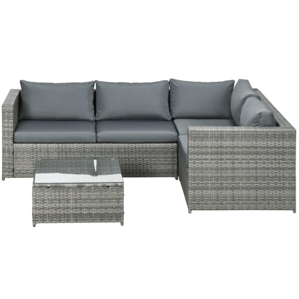 Outsunny 3 Pieces Rattan Garden Furniture 4 Seater Outdoor Patio Corner Sofa Chair Set with  Table Thick Cushions