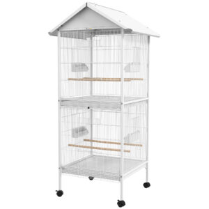 PawHut Budgie Cage with Rolling Stand, Perches, Wheels, Large Parrot Cage for Finch, Canary, Budgie, Cockatiel,