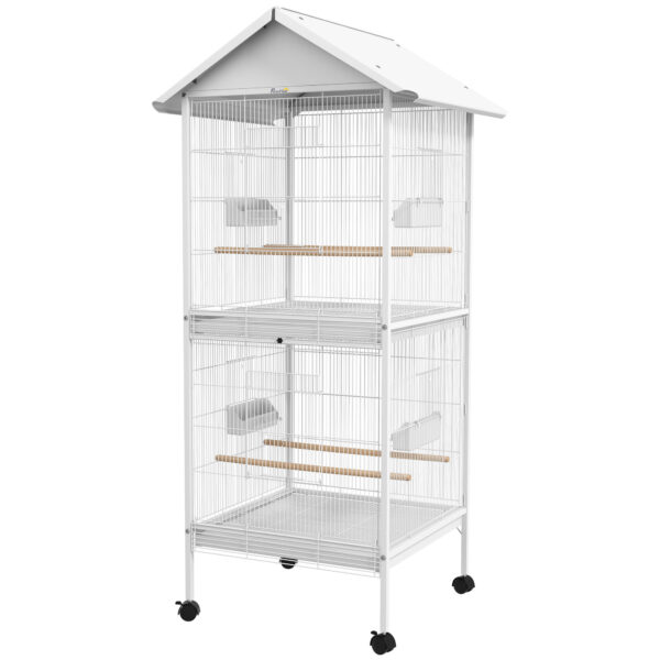 PawHut Budgie Cage with Rolling Stand, Perches, Wheels, Large Parrot Cage for Finch, Canary, Budgie, Cockatiel,