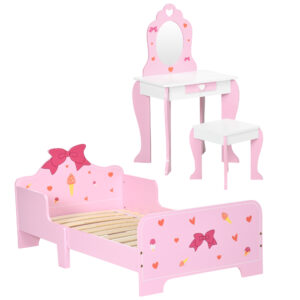 ZONEKIZ 3PCs Kids Bedroom Furniture Set with Bed, Dressing Table and Stool, Princess Themed, for 36 Years Old,
