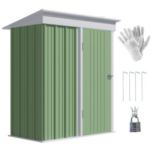 Outsunny 5'x3'x6' Metal Garden Shed Roofed Leanto Shed for Tool Motor Bike, with Adjustable Shelf, Lock, Gloves,