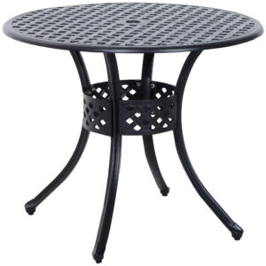Outsunny 85cm Round Garden Table with Umbrella Hole, Aluminium Grid Motif Outdoor Dining Table for Garden Patio,