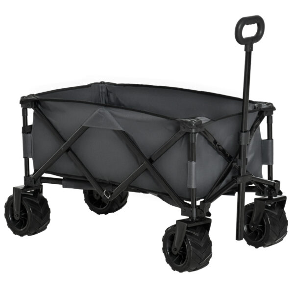 Outsunny Outdoor Pull Along Cart Folding Cargo Wagon Trailer Trolley for Beach Garden with Handle, AntiSlip Wheel