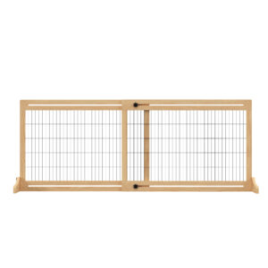 PawHut Adjustable Wooden Pet Gate, Freestanding Dog Barrier Fence with 2 Panels for Doorway, Hallway, 69H x 104183 cm, Natural