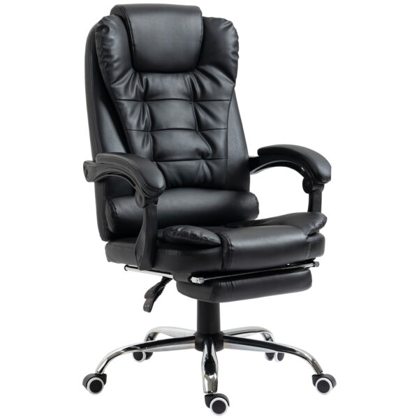 HOMCOM Executive Office Chair, Allround Adjustable PU Leather Home Office Chair with Swivel Wheels, Reclining Backrest, Retractable Footrest,
