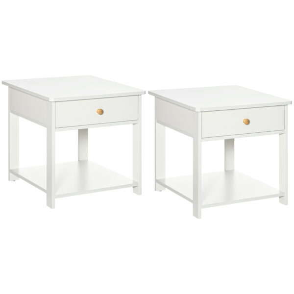 HOMCOM Bedside Table with Drawer and Bottom Shelf, Square Side End Table for Bedroom, Living Room, , Set of 2