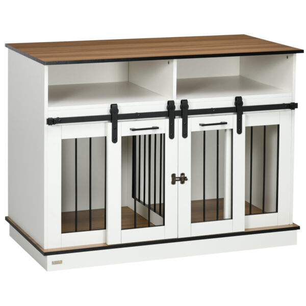 PawHut Dog Crate Furniture for Small & Large Dogs with Movable Divider, Dog Cage End Table with Shelves, Sliding Doors, 120 x 60 x 88.5 cm,