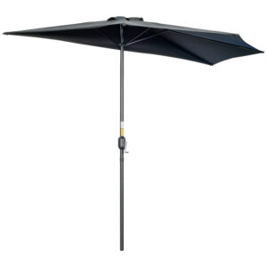 Outsunny 3m Half Parasol Semi Round Umbrella Patio Metal Frame Crank Handle for Balcony NO BASE INCLUDED,
