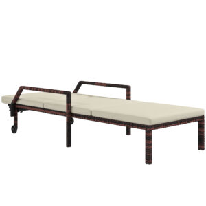 Outsunny Outdoor Sun Lounger, Rattan Wicker Chaise Recliner with 5Level Adjustable Backrest and 2 Wheels