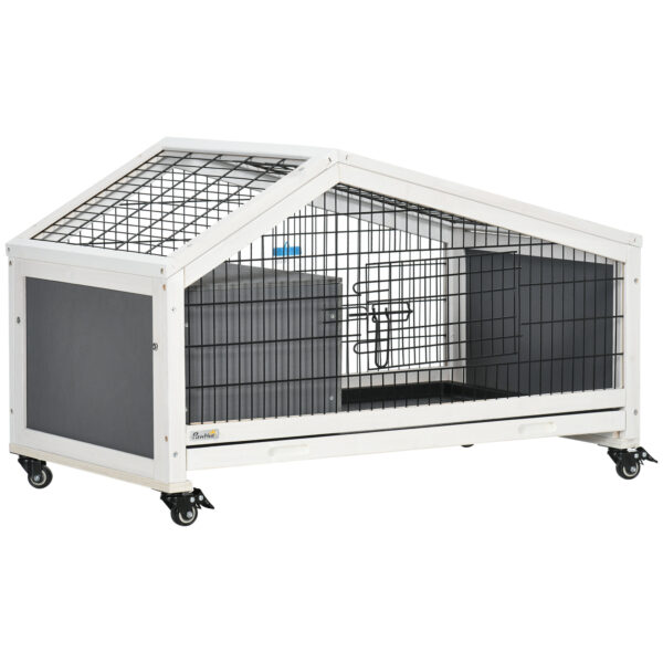 PawHut Rabbit Hutch with Water Bottle, Guinea Pig Cage with Wheels, Bunny Run with Plastic Slideout Tray, Small Animal House for Indoor,