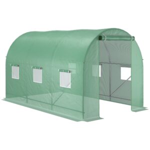 Outsunny 3.5 x 2 x 2 m Polytunnel house, Walk in Pollytunnel Tent with Steel Frame, PE Cover, Roll Up Door and 6 Windows,