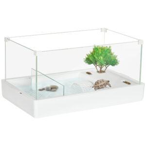 PawHut 50 Turtle Tank Aquarium, Glass Tank with Basking Platform, Filter Layer Design, Full View Visually Terrapin Reptile Habitat,