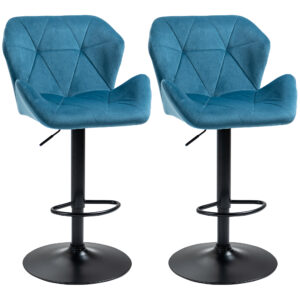 HOMCOM Bar Stools Set Of 2 Luxurious VelvetTouch Barstools w/ Metal Frame Footrest Round Base Triangle Indenting Moulded Seat Adjustable Height