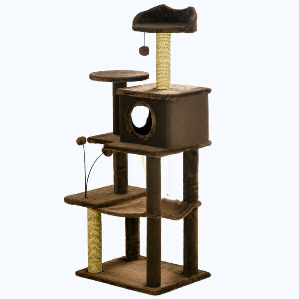 PawHut 136cm Cat Tree for Indoor Cats, Modern Cat Tower with Scratching Posts, house, Platforms, Toy Ball