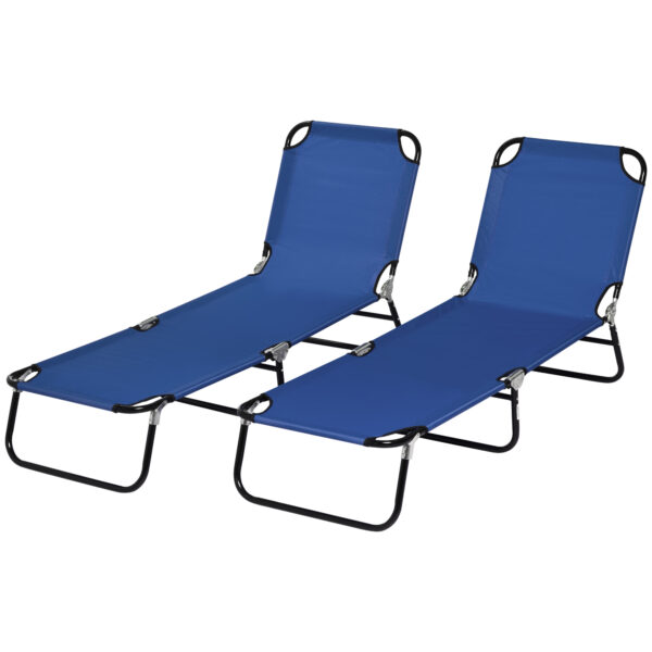 Outsunny Folding Sun Loungers Set of 2, Outdoor Day Bed with Reclining Back, Steel Recliner Garden Chairs with Breathable Mesh for Beach, Patio,