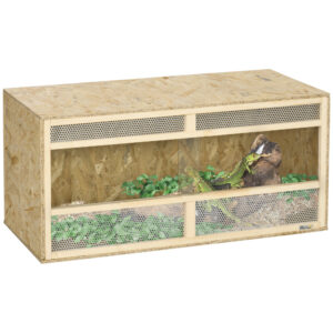 PawHut Reptile Terrarium Vivarium, Climbing Pet Containers, Reptile Habitat, with Transparent Sliding Doors, Breathable Mesh for Lizards Horned Frogs