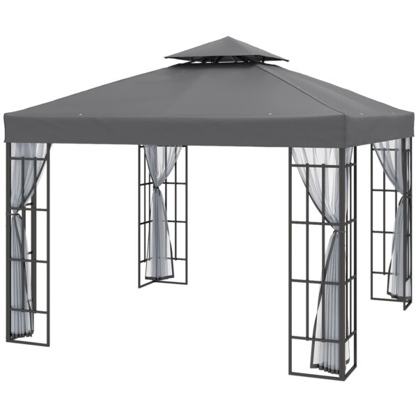 Outsunny 3 x 3m Patio Gazebo Canopy Garden Pavilion Tent Shelter with 2 Tier Roof and Mosquito Netting, Steel Frame,