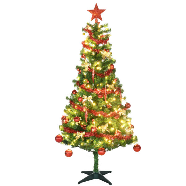 HOMCOM 6' Artificial Prelit Christmas Trees Holiday D??cor with Warm  LED Lights, Auto Open, Tinsel, Ball, Star