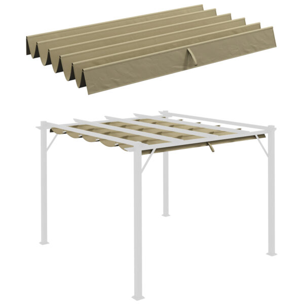 Outsunny Retractable Pergola Shade Cover, Replacement Canopy Fabric for 3 x 3 m Pergola, Gazebo Retractable Roof, Tan